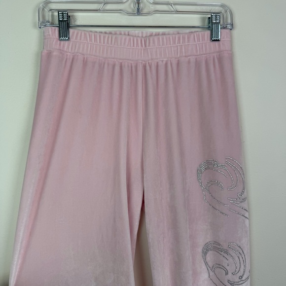 I.AM.GIA Daria Velour Rhinestone Logo Track Pants in Baby Pink Size S - Picture 4 of 10